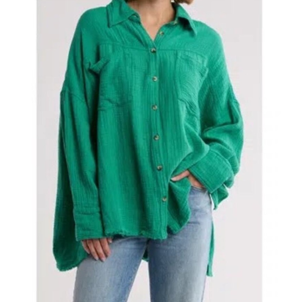 Free People We the Free Cardiff Button-Down Shirt Green Small New